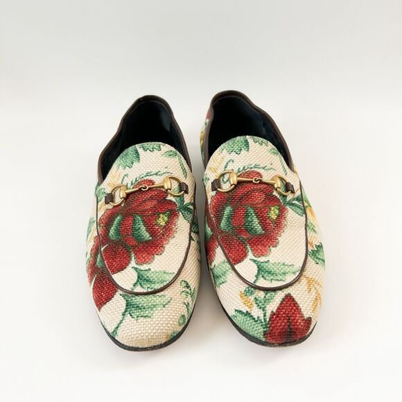 Gucci Jordan Horsebit Floral Loafers Canvas Flats Size 42, 12 - Picture 3 of 14